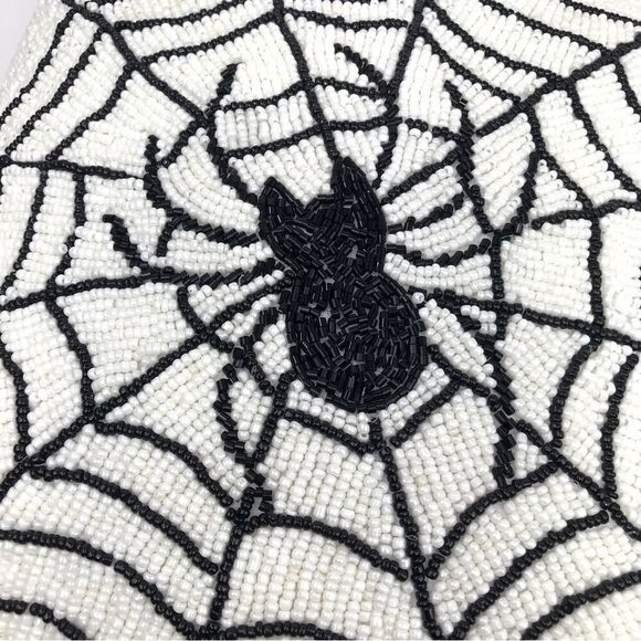 Noir Night Black Spiderweb White Beaded 16” Halloween Decor Accent Throw Pillow - Picture 10 of 15